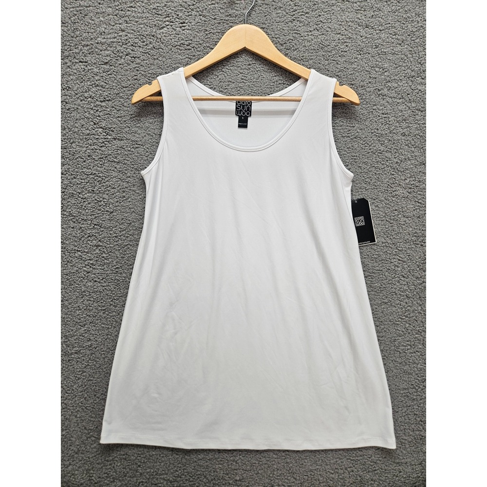 NWT Clara Sun Woo Tank Top Small White Scoop Neck Stretch Travel Basic USA